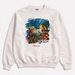 Grannycore Kitsh Florida Ocean Fish Tropical Graphic Sweatshirt Vintage Crewneck